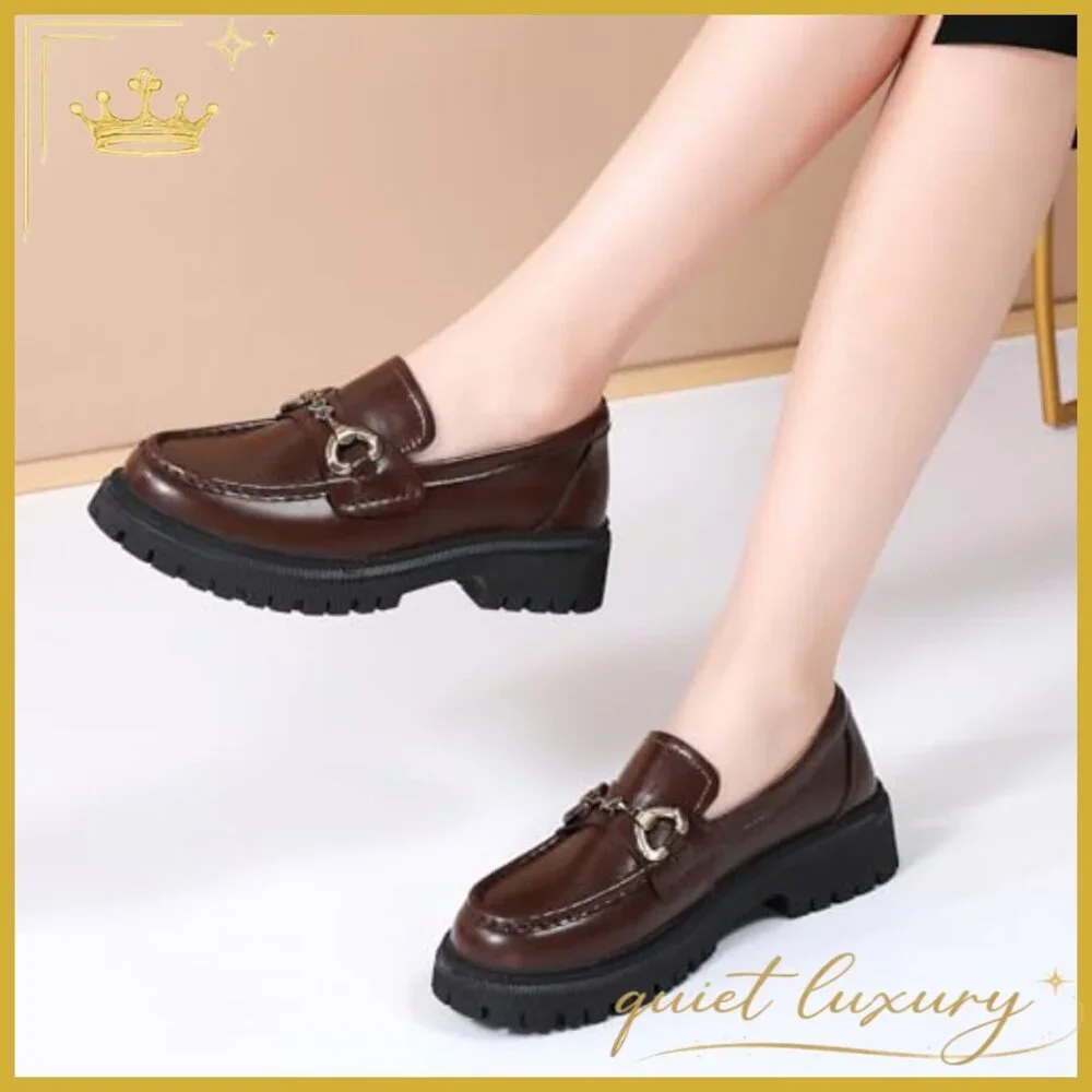 Leather Platform Loafers with Chunky Heel for Office and Casual Wear - Picture 3 of 7